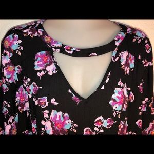 Lane Bryant Boho Style Floral Black Blouse Size XL